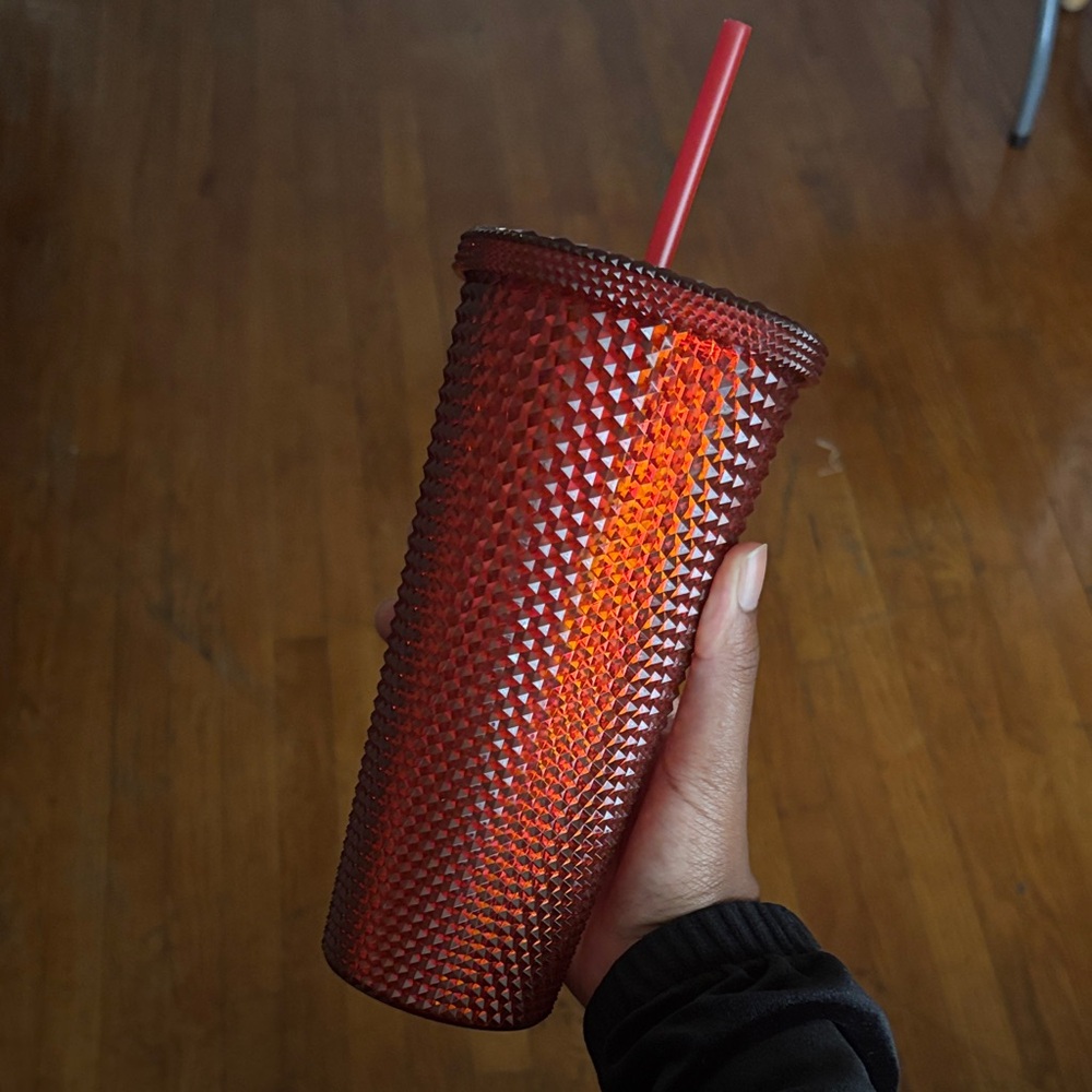 Red Textured Tumbler with Straw
